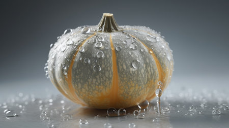 Pumpkin with water droplets on grey background. 3d illustrationの素材