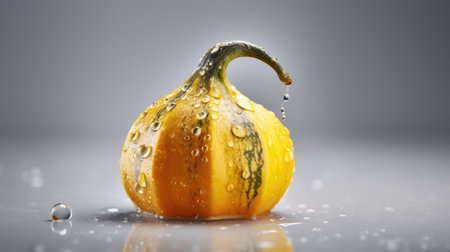 Pumpkin with water drops on grey background. Halloween concept.の素材