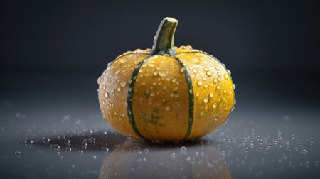 Pumpkin with water drops on a dark background. Shallow depth of fieldの素材
