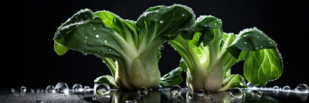 Bok choy (chinese cabbage) on a black backgroundの素材