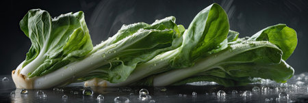 Fresh organic baby Bok Choy (chinese cabbage) on dark backgroundの素材