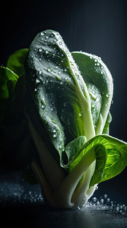 Fresh baby Bok Choy (chinese cabbage) on dark backgroundの素材