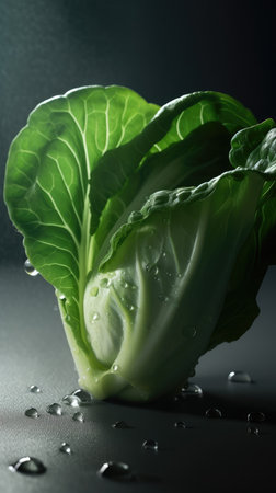 Fresh chinese cabbage with water drops on dark background, closeupの素材