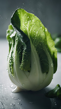 Fresh chinese cabbage with water drops on grey background, closeupの素材