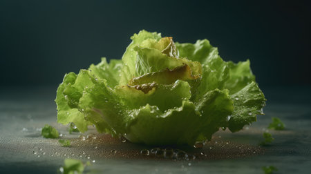 Lettuce with water drops on a dark background. Close-up.の素材