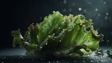Lettuce with drops of water on black background, closeupの素材