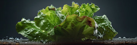 Lettuce with water drops on a dark background. Close-upの素材