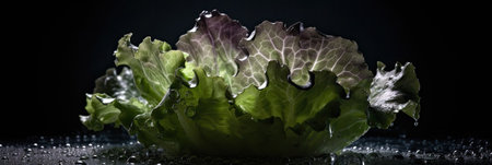 Lettuce with water drops on black background. Healthy eating concept.の素材