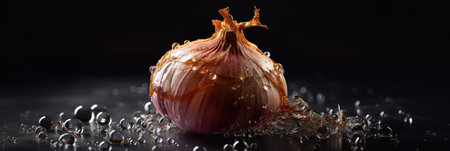 onion in water on a black background. close-up.の素材