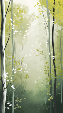 Forest landscape with trees and fog. Vector illustration. Eps 10.の素材