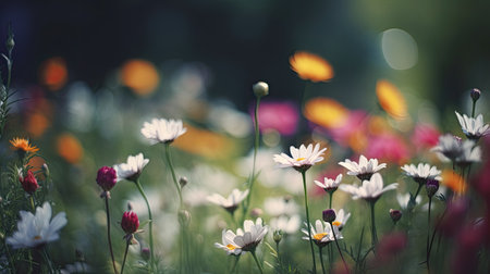 Beautiful daisies in the meadow. Retro style.の素材