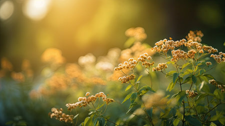 Beautiful wild flowers in the summer forest. Bokeh effect.の素材