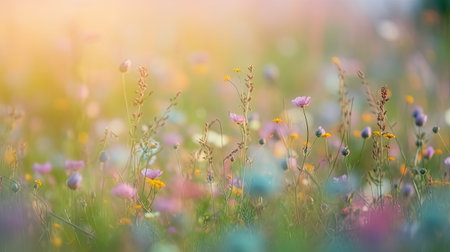 summer meadow with wildflowers, soft focus. nature backgroundの素材