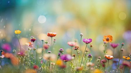 summer meadow with colorful wildflowers, soft focus background. Generative AI.の素材