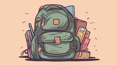 Vector illustration of a backpack with school supplies. Back to school concept.の素材