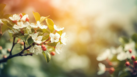Blossoming branch of cherry on a spring day. Spring backgroundの素材