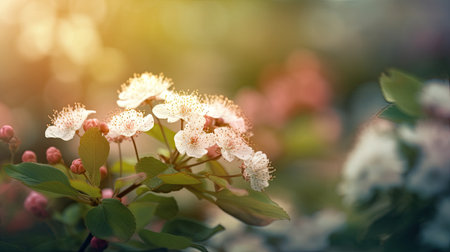 Blossoming branch of a tree in the rays of the spring sunの素材