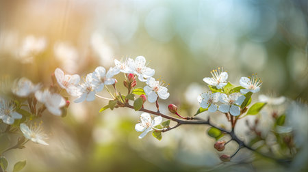 Blossoming branch of cherry in spring time. Nature background.の素材