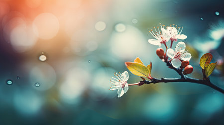 Blossoming branch of cherry in spring. Selective focus. nature.の素材