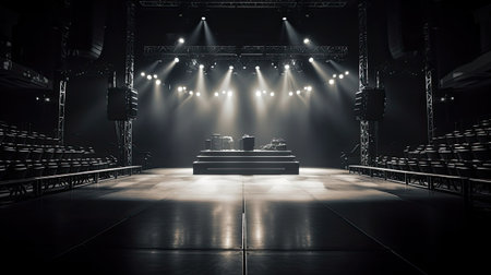 Stage Spotlight with Stage Podium and Light Effects.の素材