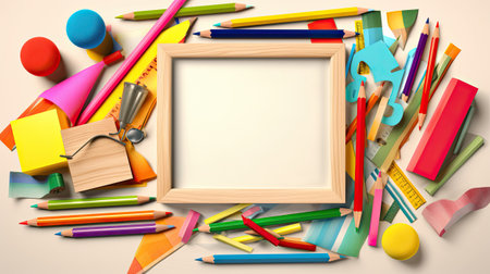 Back to school concept. School supplies on white background.の素材