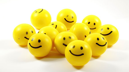 Smiling yellow balls on a white background. Close-up.の素材