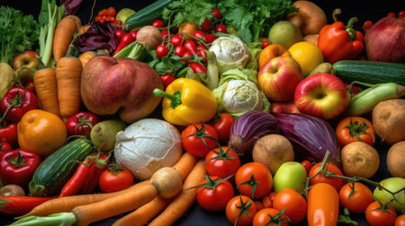 Composition with variety of fresh organic vegetables and fruits. Balanced diet.の素材