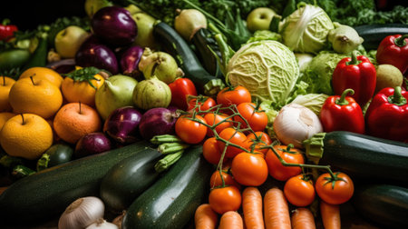 Fruits and vegetables as ingredients in cooking. Healthy food background.の素材