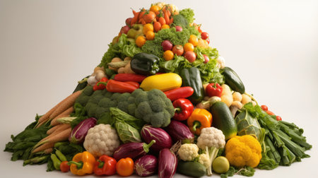Vegetables in the form of a pyramid on a white backgroundの素材