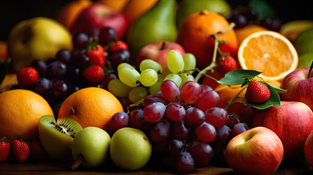 Fruits on a wooden table, close-up, selective focus.の素材
