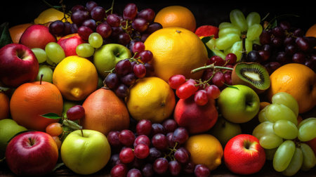 Fruits were placed together in a pile, forming a great background.の素材