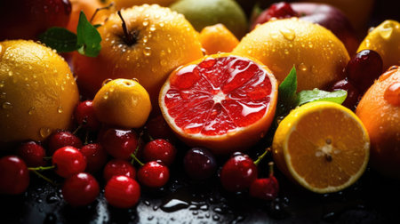 Variety of citrus fruits including lemons, lines, grapefruits and oranges.の素材