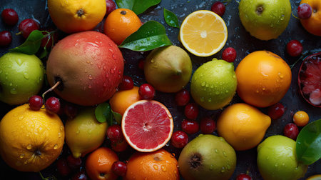 Variety of citrus fruits including lemons, lines, grapefruits and orangesの素材