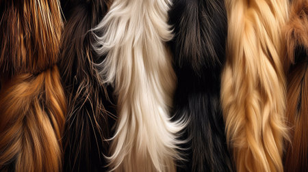 Variety of decorative furs in different colors and shapes. Abstract background.の素材