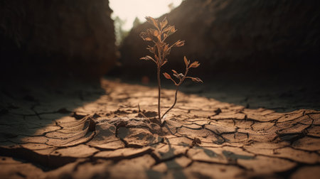 Dry soil and plant. Global warming, climate change concept.の素材