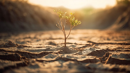 Plant on the dry land. The concept of global warming.の素材