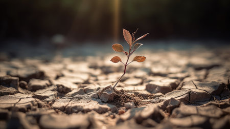 Sprout in the dry ground. Concept of drought and climate change.の素材