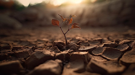 Plant on cracked ground, Global warming and climate change concept.の素材