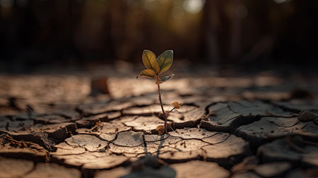 Plant on cracked soil. Concept of drought and global warming.の素材