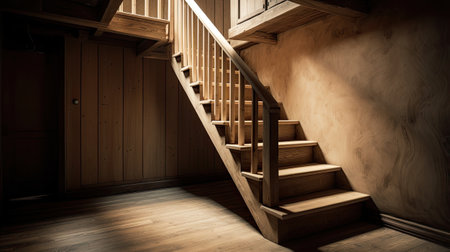 Wooden stairs in the interior of the house.の素材