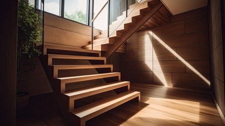 Wooden stairs in a modern house.の素材