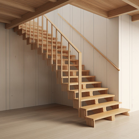 Wooden stairs in a modern interior.の素材
