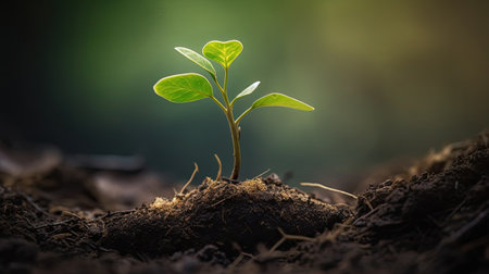 Green seedling illustrating concept of new life and environmental conservation in natureの素材