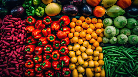 Colorful fresh vegetables in a market in. Selective focus.の素材