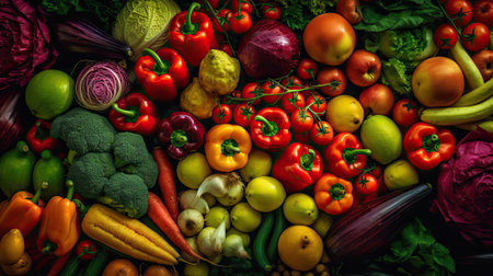 Fresh Vegetables and Fruits as a Background, Healthy Eating Conceptの素材