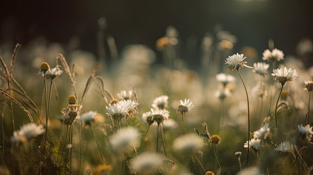 Field of daisies in the morning light. Retro style.の素材