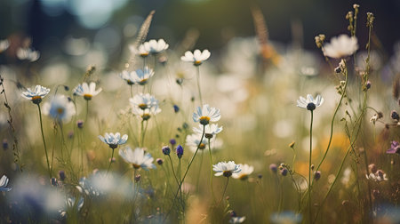 Beautiful daisies in the meadow on a sunny dayの素材