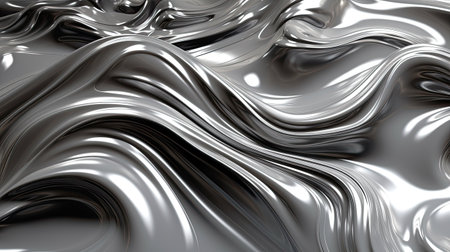 abstract background with metallic waves in black and white colorsの素材