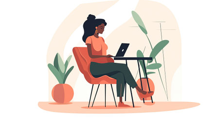 Freelance woman working at home. Freelance, remote work concept. Generative AI.の素材