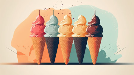 Ice cream in waffle cones. retro style.の素材